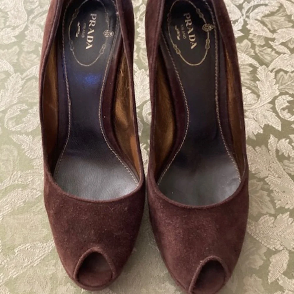 Prada Suede Peep Toe Pumps - Picture 2 of 6